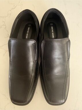 Bruno Marc Men's Black Leather Slip-On Loafers — Sleek Square-Toe
